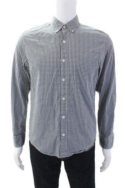 J Crew Mens Plaid Slim Untucked Button Down Shirt Navy Blue Cotton Size Medium