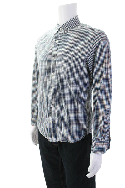 J Crew Mens Plaid Slim Untucked Button Down Shirt Navy Blue Cotton Size Medium