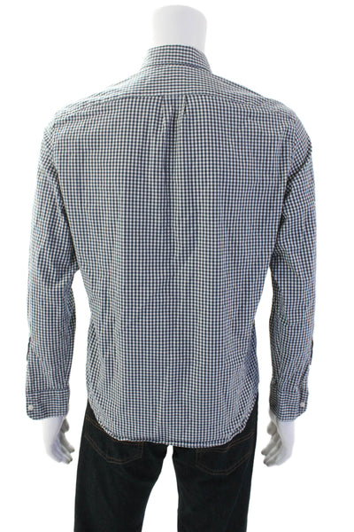 J Crew Mens Plaid Slim Untucked Button Down Shirt Navy Blue Cotton Size Medium