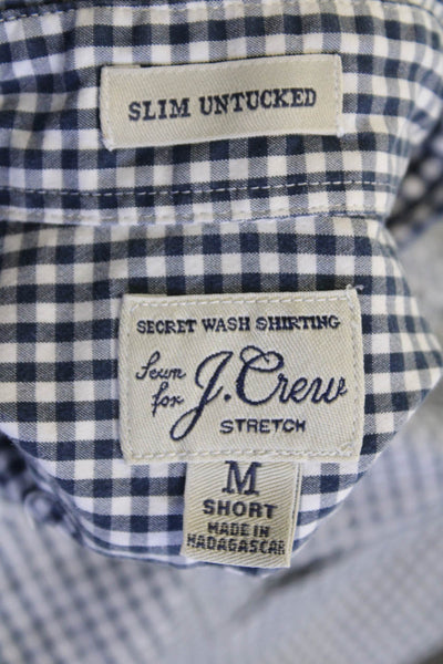 J Crew Mens Plaid Slim Untucked Button Down Shirt Navy Blue Cotton Size Medium