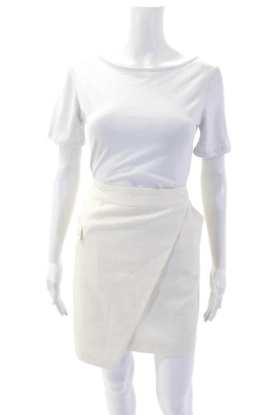 Mason Womens Pleated Front Asymmetrical Mini Skirt White Size 6