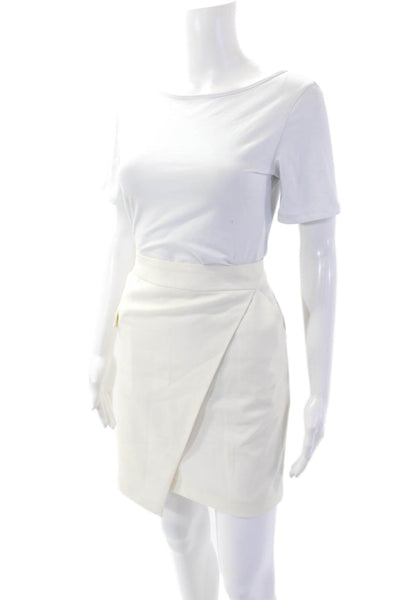Mason Womens Pleated Front Asymmetrical Mini Skirt White Size 6