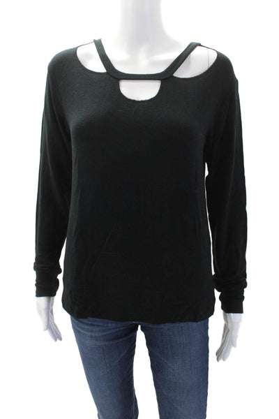 LNA Womens Textured Round Neck Long Sleeve Casual Knit Top Black Size XS