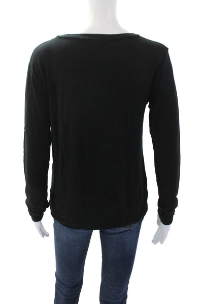 LNA Womens Textured Round Neck Long Sleeve Casual Knit Top Black Size XS
