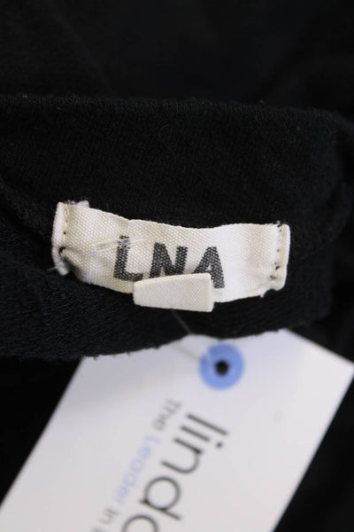 LNA Womens Textured Round Neck Long Sleeve Casual Knit Top Black Size XS
