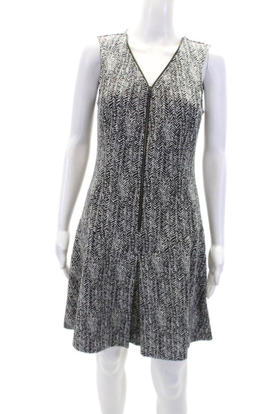 Theory Womens Herringbone Print Sleeveless Zippered Mini Dress Black Size 2