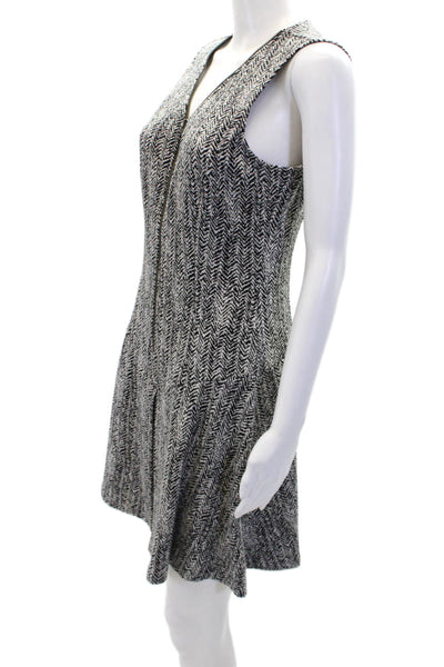 Theory Womens Herringbone Print Sleeveless Zippered Mini Dress Black Size 2