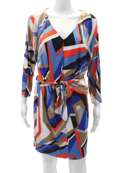 Laundry by Shelli Segal Womens Geometric 3/4 Sleeve Mini Dress Blue Size M