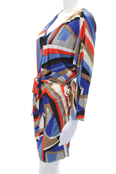 Laundry by Shelli Segal Womens Geometric 3/4 Sleeve Mini Dress Blue Size M