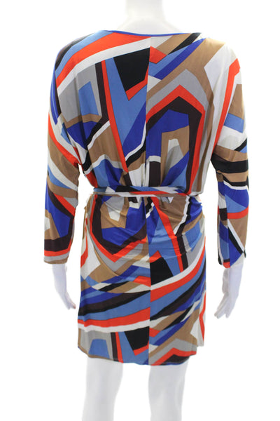 Laundry by Shelli Segal Womens Geometric 3/4 Sleeve Mini Dress Blue Size M