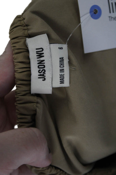 Jason Wu Womens Cotton Blend Ruched Puff Sleeve Cropped Top Brown Size 6