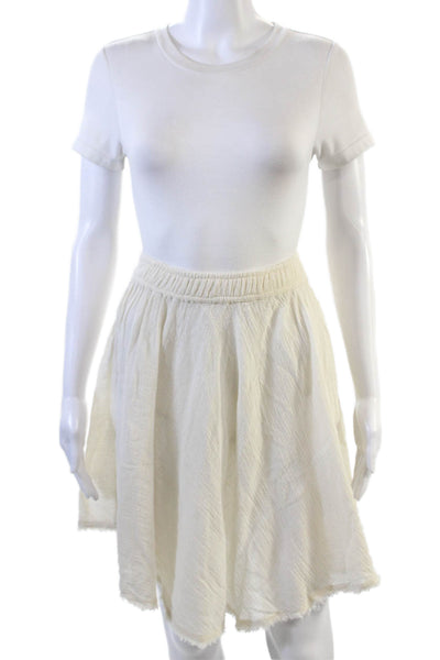 Caravana Womens Cotton Elastic Waist Raw Hem Detail Skirt White Size S