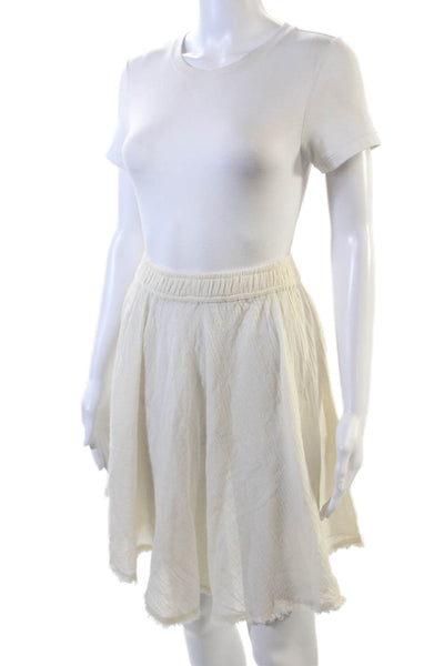 Caravana Womens Cotton Elastic Waist Raw Hem Detail Skirt White Size S