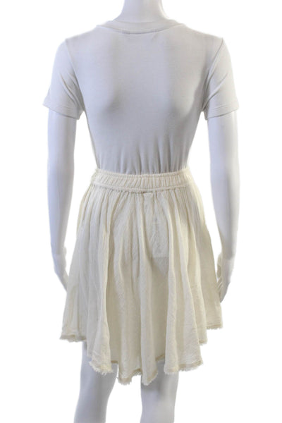 Caravana Womens Cotton Elastic Waist Raw Hem Detail Skirt White Size S
