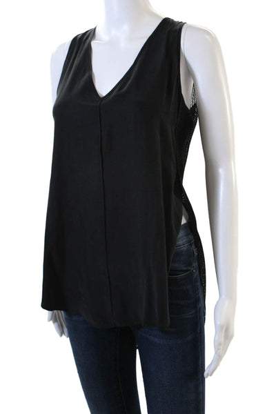 10 Crosby Derek Lam Womens Mesh Back Sleeveless V-Neck Blouse Black Size 0
