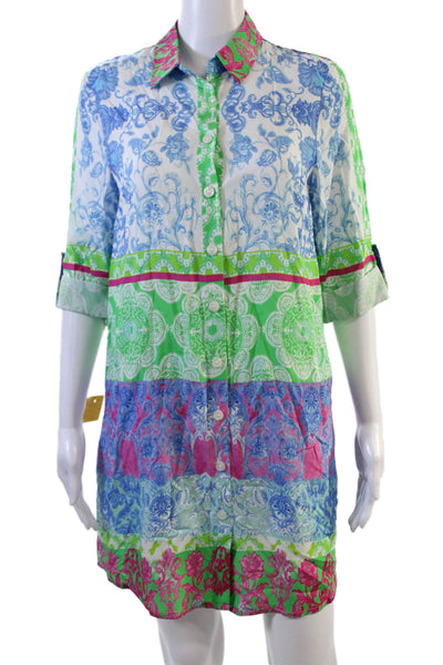 Renuar Womens Floral Collared Buttoned Shirt Mini Dress Multicolor Size XS