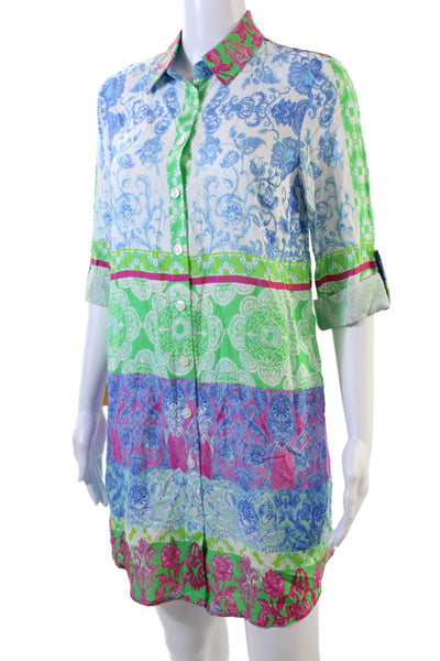 Renuar Womens Floral Collared Buttoned Shirt Mini Dress Multicolor Size XS