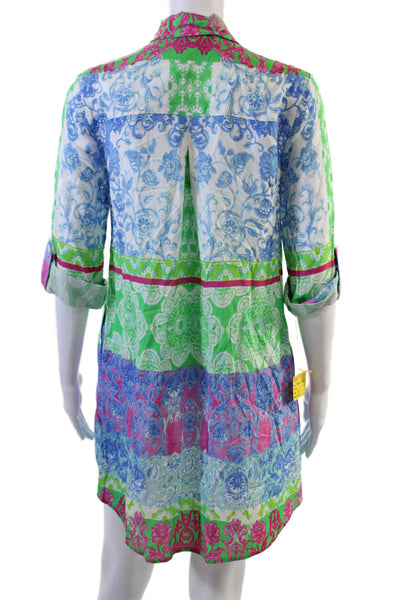 Renuar Womens Floral Collared Buttoned Shirt Mini Dress Multicolor Size XS
