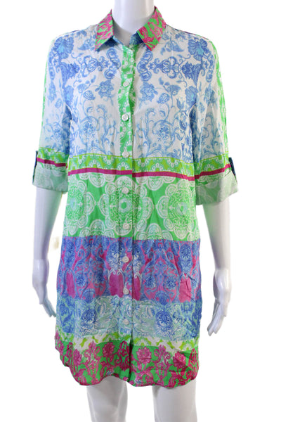 Renuar Womens Floral Collared Buttoned Shirt Mini Dress Multicolor Size S