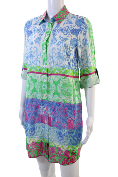 Renuar Womens Floral Collared Buttoned Shirt Mini Dress Multicolor Size S