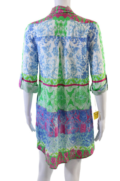 Renuar Womens Floral Collared Buttoned Shirt Mini Dress Multicolor Size S