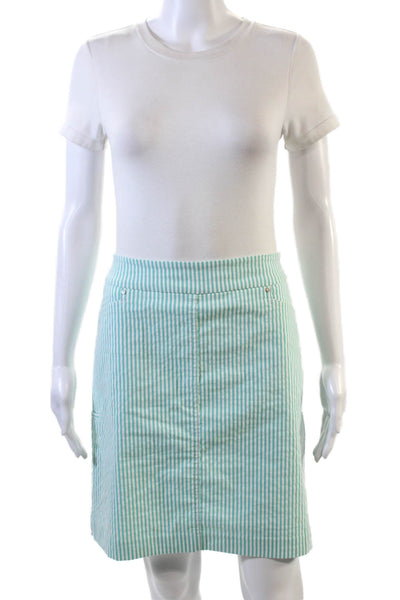 Renuar Womens Striped Print Stretch Casual A-Line Mini Skirt Green Size 0