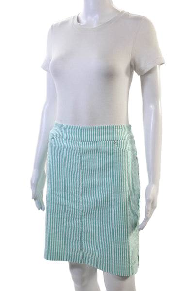Renuar Womens Striped Print Stretch Casual A-Line Mini Skirt Green Size 0