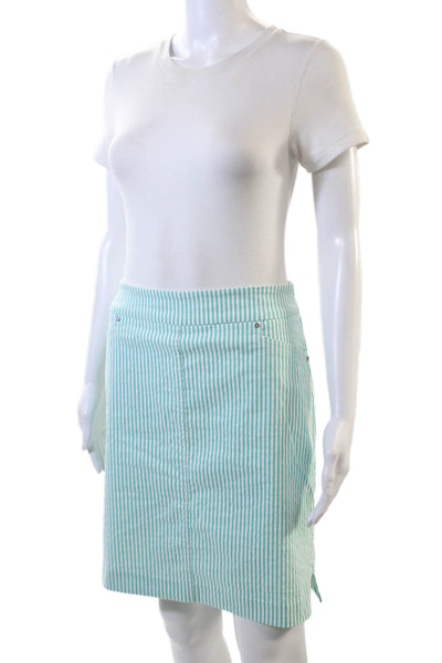 Renuar Womens Striped Print Stretch Casual A-Line Mini Skirt Green Size 4