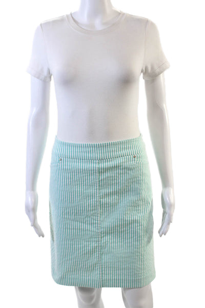 Renuar Womens Striped Print Stretch A-Line Mini Skirt Green Size 14