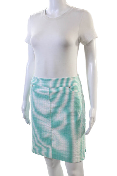 Renuar Womens Striped Print Stretch A-Line Mini Skirt Green Size 14