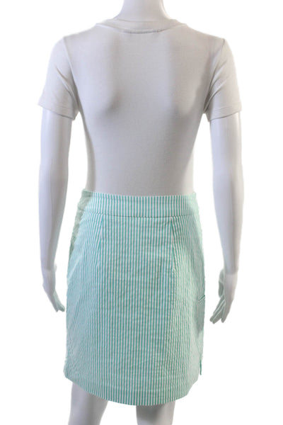 Renuar Womens Striped Print Stretch A-Line Mini Skirt Green Size 14