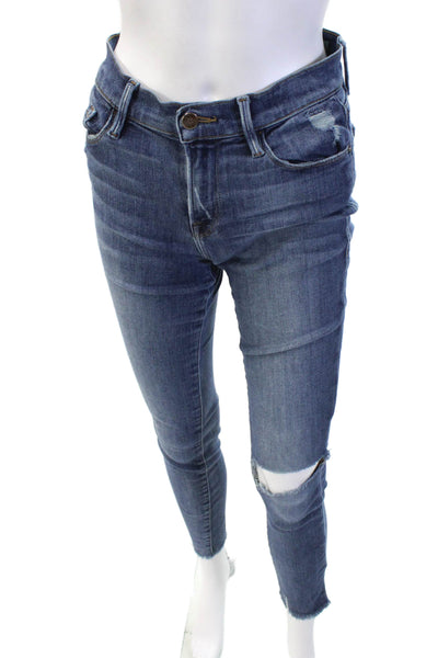 Frame Denim Womens Cotton Le Skinny de Jeanne Distressed Jeans Blue Size 27