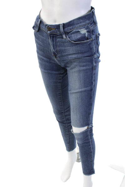Frame Denim Womens Cotton Le Skinny de Jeanne Distressed Jeans Blue Size 27