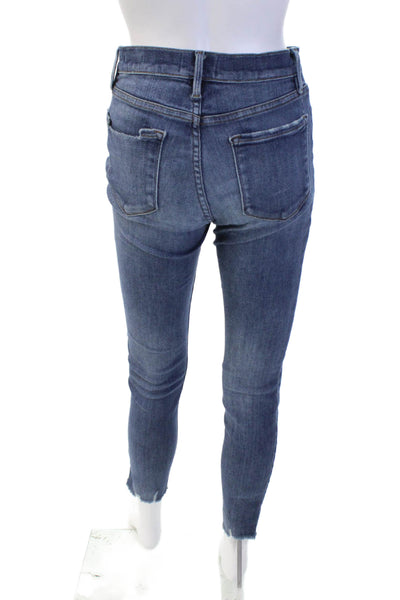 Frame Denim Womens Cotton Le Skinny de Jeanne Distressed Jeans Blue Size 27