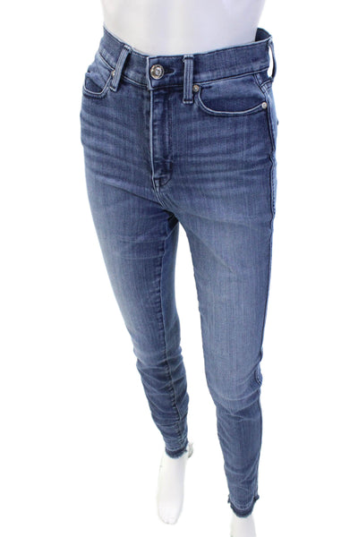 AYR Womens Cotton Skinny Fit Frayed Hem Zip Fly Denim Jeans Blue Size 27