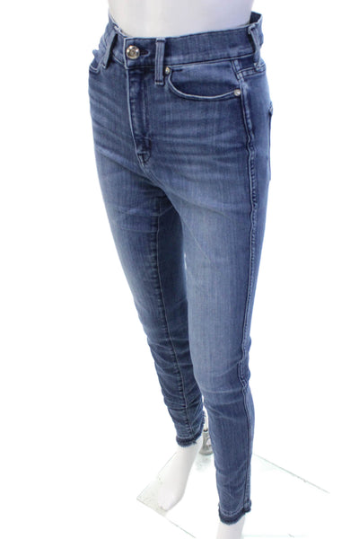 AYR Womens Cotton Skinny Fit Frayed Hem Zip Fly Denim Jeans Blue Size 27