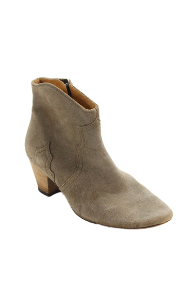 Isabel Marant Womens Suede Zip Up Block Heel Ankle Booties Beige Size 40