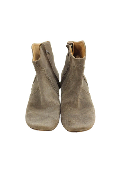 Isabel Marant Womens Suede Zip Up Block Heel Ankle Booties Beige Size 40