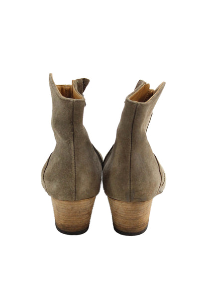 Isabel Marant Womens Suede Zip Up Block Heel Ankle Booties Beige Size 40