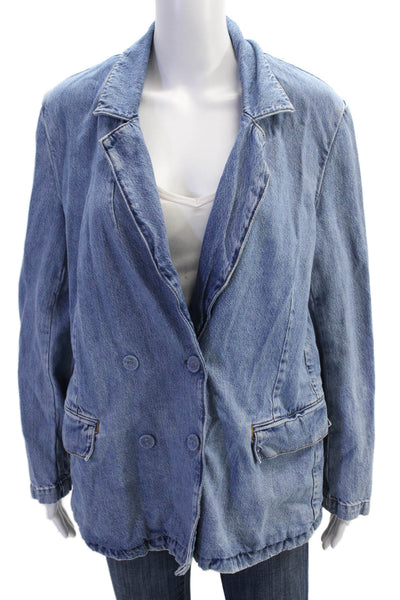 Zara Womens Long Sleeve Double Breasted Denim Blazer Jacket Blue Size Large