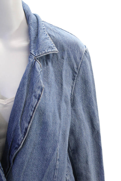 Zara Womens Long Sleeve Double Breasted Denim Blazer Jacket Blue Size Large