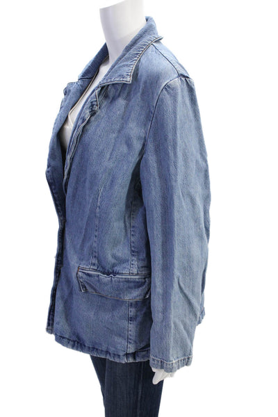 Zara Womens Long Sleeve Double Breasted Denim Blazer Jacket Blue Size Large