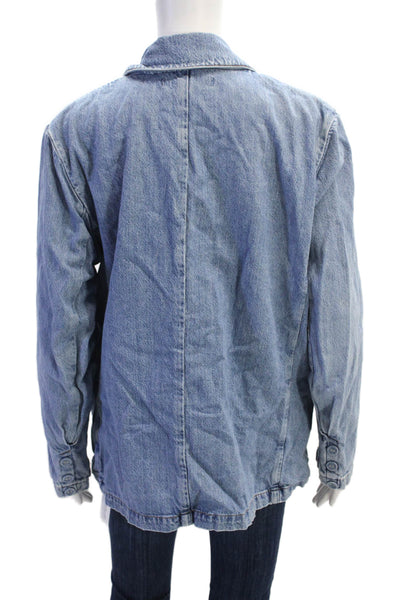 Zara Womens Long Sleeve Double Breasted Denim Blazer Jacket Blue Size Large