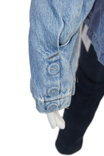 Zara Womens Long Sleeve Double Breasted Denim Blazer Jacket Blue Size Large