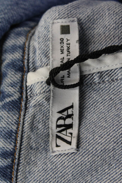 Zara Womens Long Sleeve Double Breasted Denim Blazer Jacket Blue Size Large