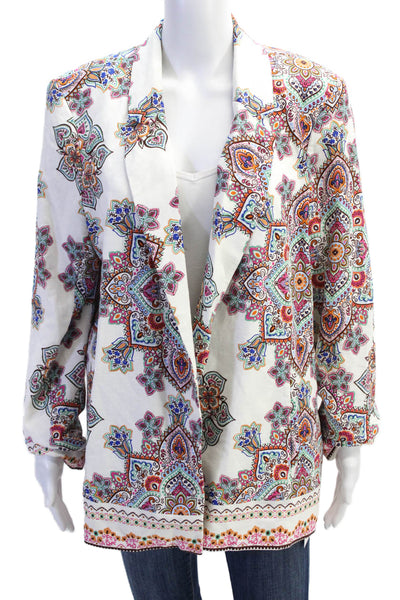 Rachel Zoe Womens Open Front Notched Lapel Paisley Blazer Jacket White Multi XL