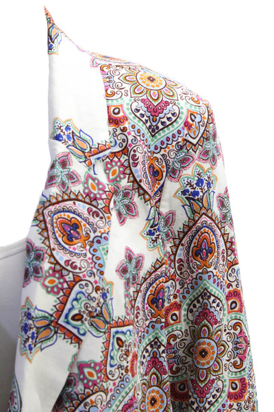 Rachel Zoe Womens Open Front Notched Lapel Paisley Blazer Jacket White Multi XL