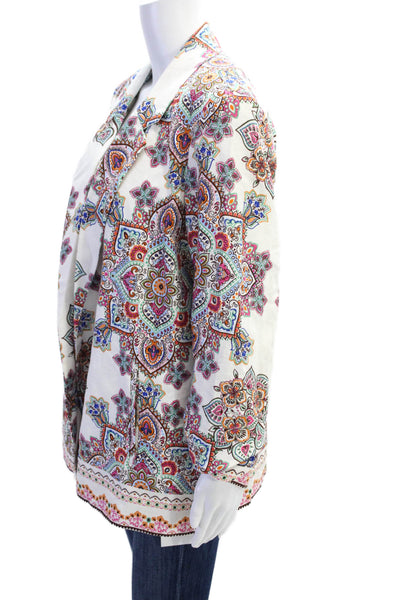 Rachel Zoe Womens Open Front Notched Lapel Paisley Blazer Jacket White Multi XL