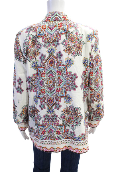 Rachel Zoe Womens Open Front Notched Lapel Paisley Blazer Jacket White Multi XL