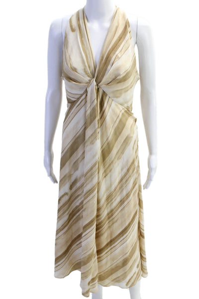 Donna Karan Womens Textured Sleeveless V-neck Pattern Long Dress Nude Size 08
